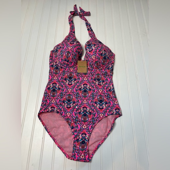 Boden One Piece Enhancer Swimsuit Women Pink Floral 34E NEW. 410 - Picture 1 of 3